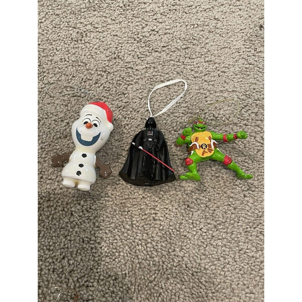 Lot Of 3 Ornaments-Olaf, Darth Vader, and Rafael Ninja Turtle